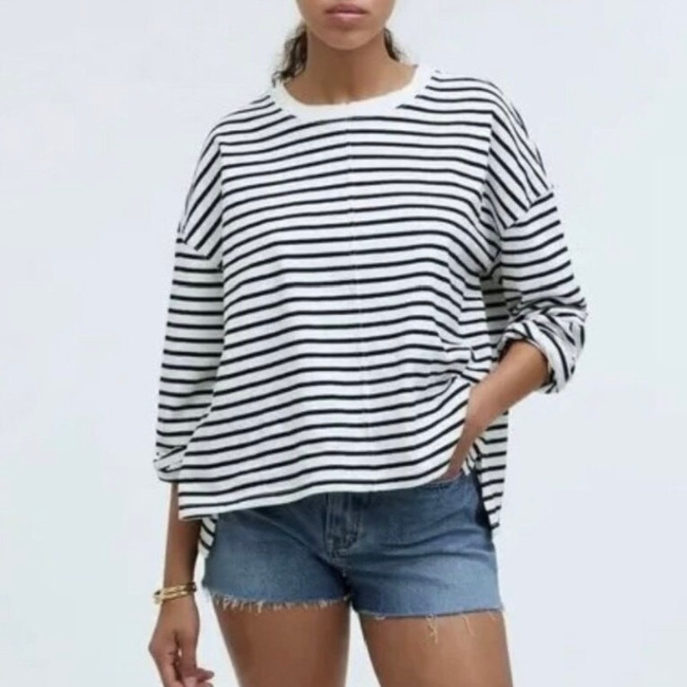 madewell np832 easy long-sleeve rugby‎ tee stripe lighthouse women size xx-small